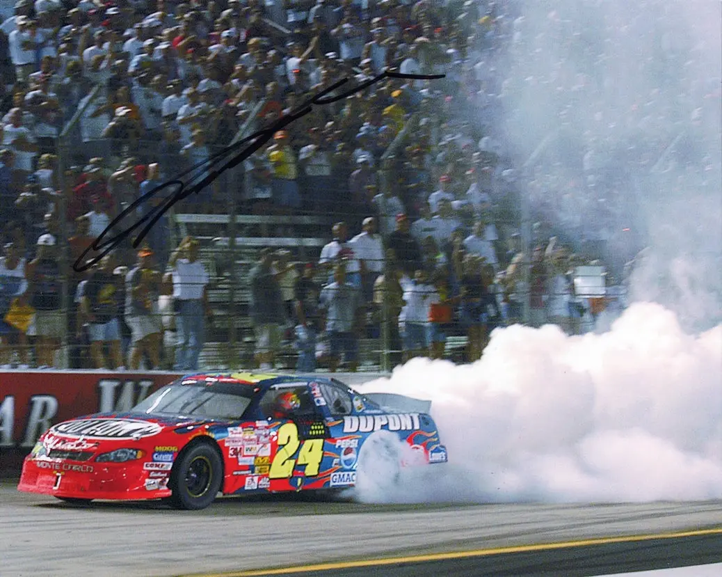 Autographed 2002 Jeff Gordon #24 Dupont Racing Bristol Night Race Win (Victory Burnout) Signed 8X10 Inch Picture Nascar Glossy Photo With Coa 1