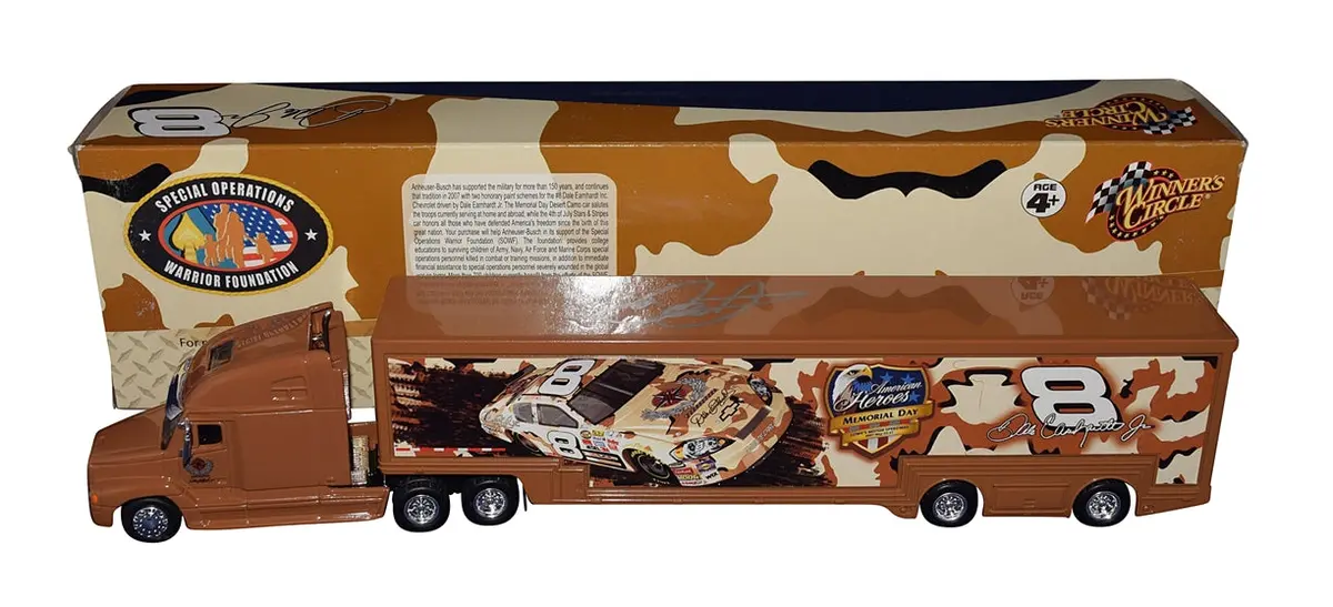 Autographed 2007 Dale Earnhardt Jr. #8 Budweiser Desert Camo (Special Operations Foundation) Winner's Circle Signed 1/64 Scale Nascar Hauler Transporter With Coa 1