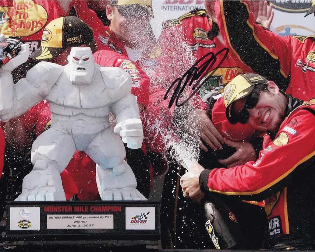 Autographed 2007 Martin Truex Jr. #1 Bass Pro Shops Dover Win (1St Career Victory) Signed 8X10 Inch Nascar Photo With Coa 1