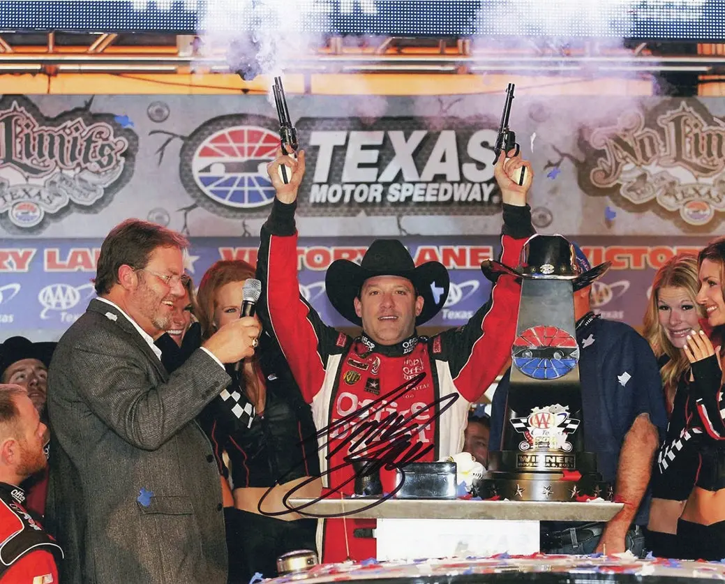 Autographed 2011 Tony Stewart #14 Office Depot Texas Race Win (Victory Lane Revolvers) Signed 8X10 Inch Picture Nascar Glossy Photo With Coa 1