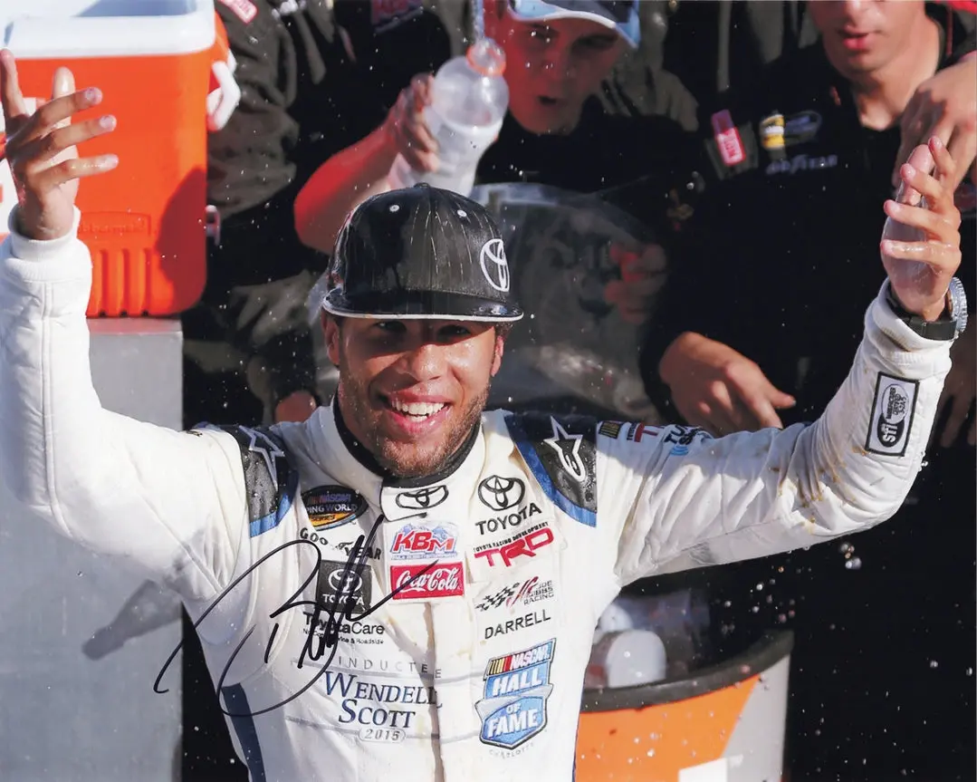 Autographed 2014 Bubba Wallace #34 Martinsville Truck Win Wendell Scott Tribute (Victory Lane Celebration) Signed 8X10 Inch Picture Nascar Glossy Photo With Coa 1