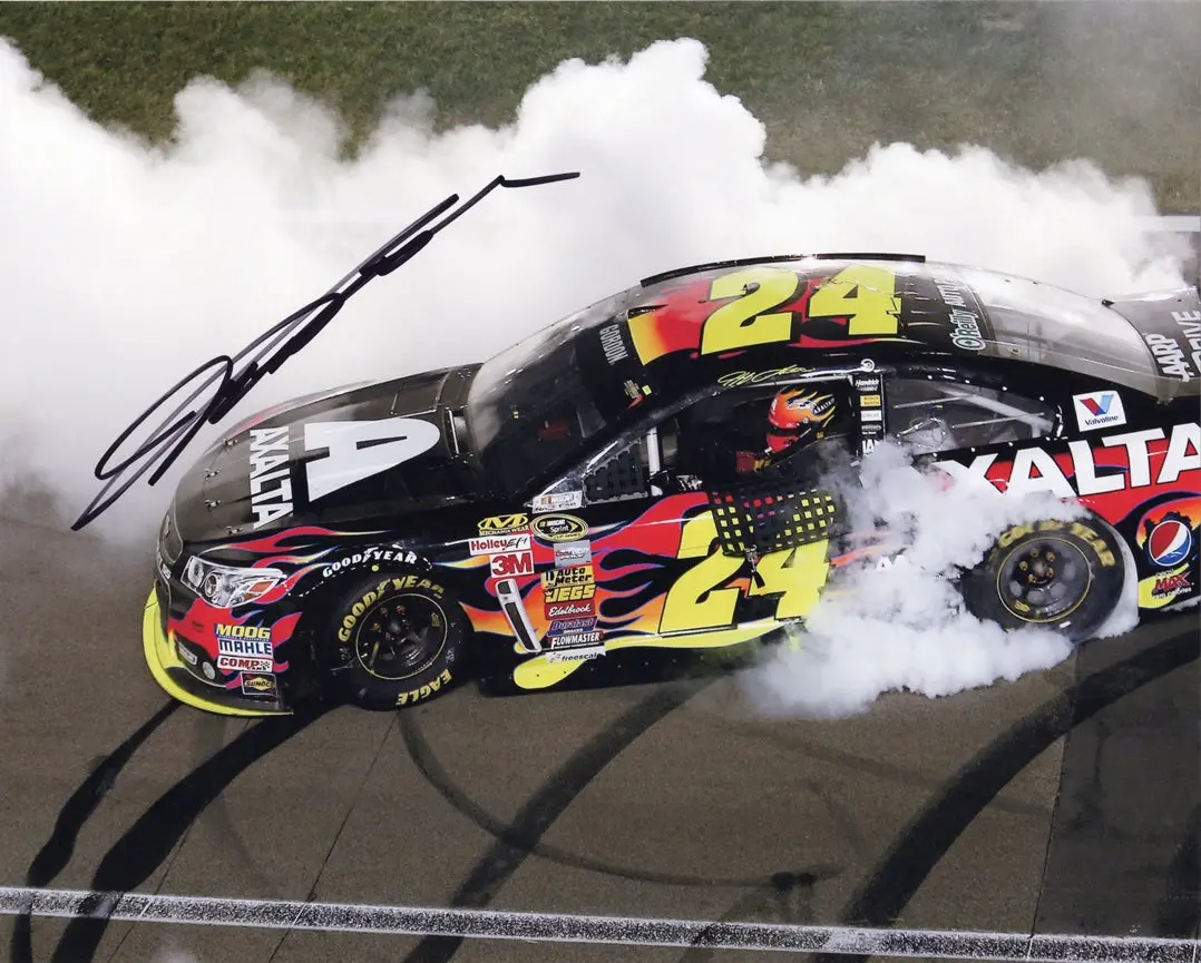 Autographed 2014 Jeff Gordon #24 Axalta Racing Brickyard Indy Race Win Burnout (Victory Celebration) Signed 8X10 Inch Picture Nascar Glossy Photo With Coa 1
