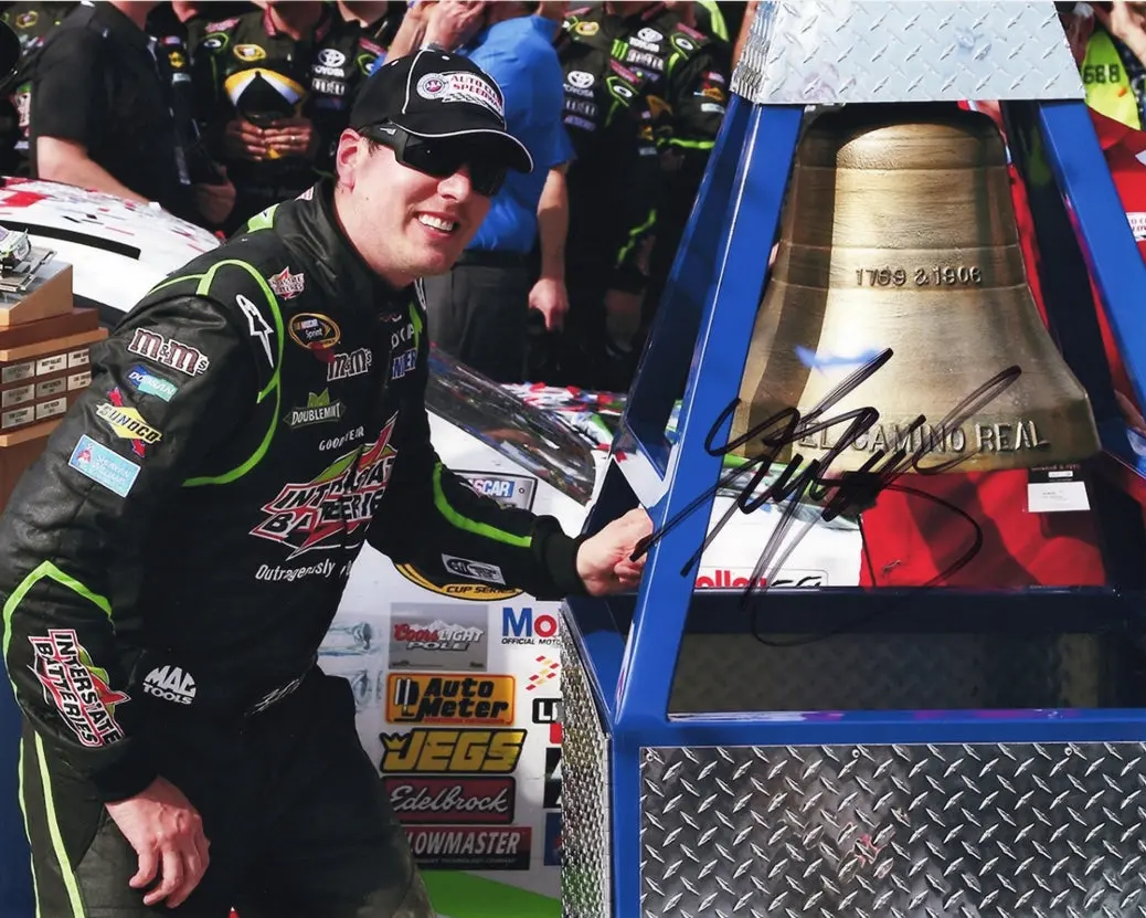 Autographed 2014 Kyle Busch #18 Interstate Batteries Fontana Race Win (Ringing The Bell) Signed 8X10 Inch Picture Nascar Glossy Photo With Coa 1