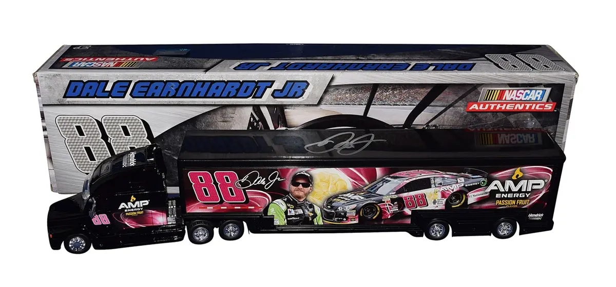 Autographed 2015 Dale Earnhardt Jr. #88 Amp Energy Racing Passion Fruit (Hendrick Motorsports) Signed Nascar Authentics 1/64 Scale Hauler Transporter With Coa 1