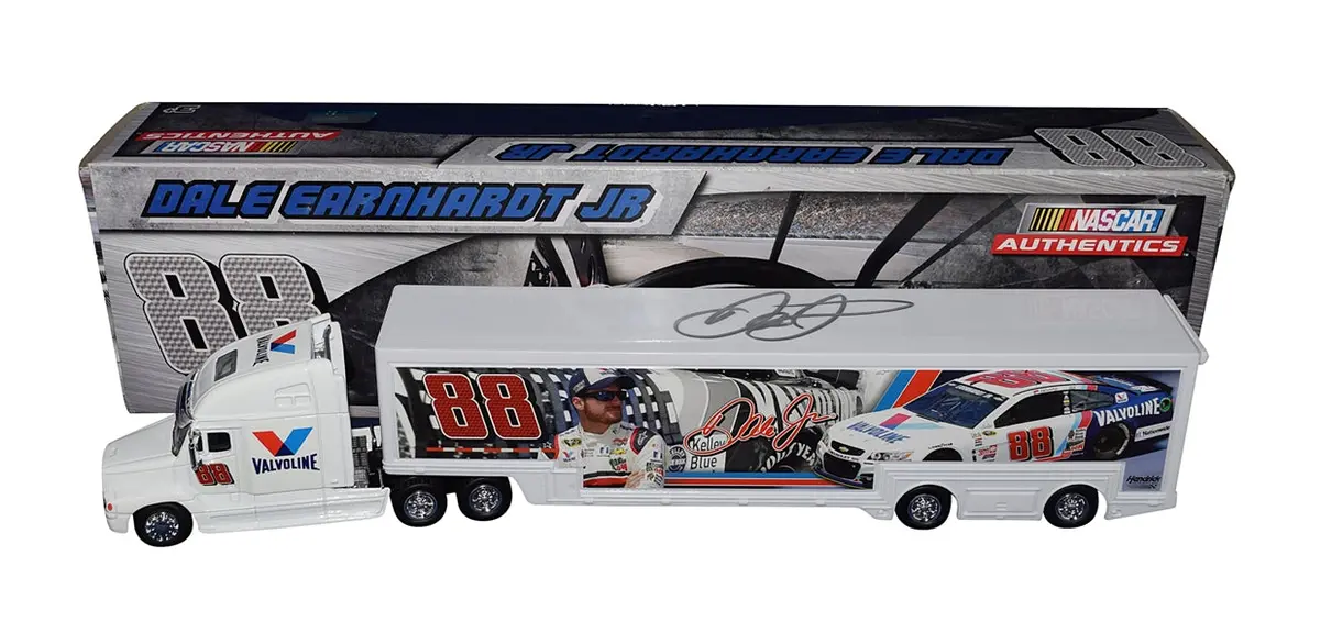 Autographed 2015 Dale Earnhardt Jr. #88 Valvoline Racing Darlington Throwback (Patriotic Usa) Signed Nascar Authentics 1/64 Scale Hauler Transporter With Coa 1