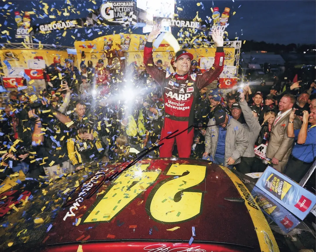 Autographed 2015 Jeff Gordon #24 Aarp Member Advantages Martinsville Race Win (Victory Lane Grandfather Clock) Signed 8X10 Inch Picture Nascar Glossy Photo With Coa 1