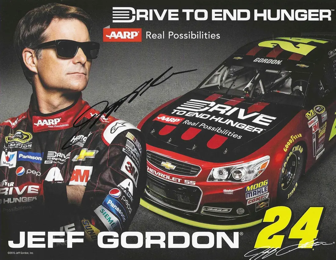 Autographed 2015 Jeff Gordon #24 Drive To End Hunger Racing Official Hero Card Signed Collectible Picture 9X11 Inch Nascar Photo With Coa 1