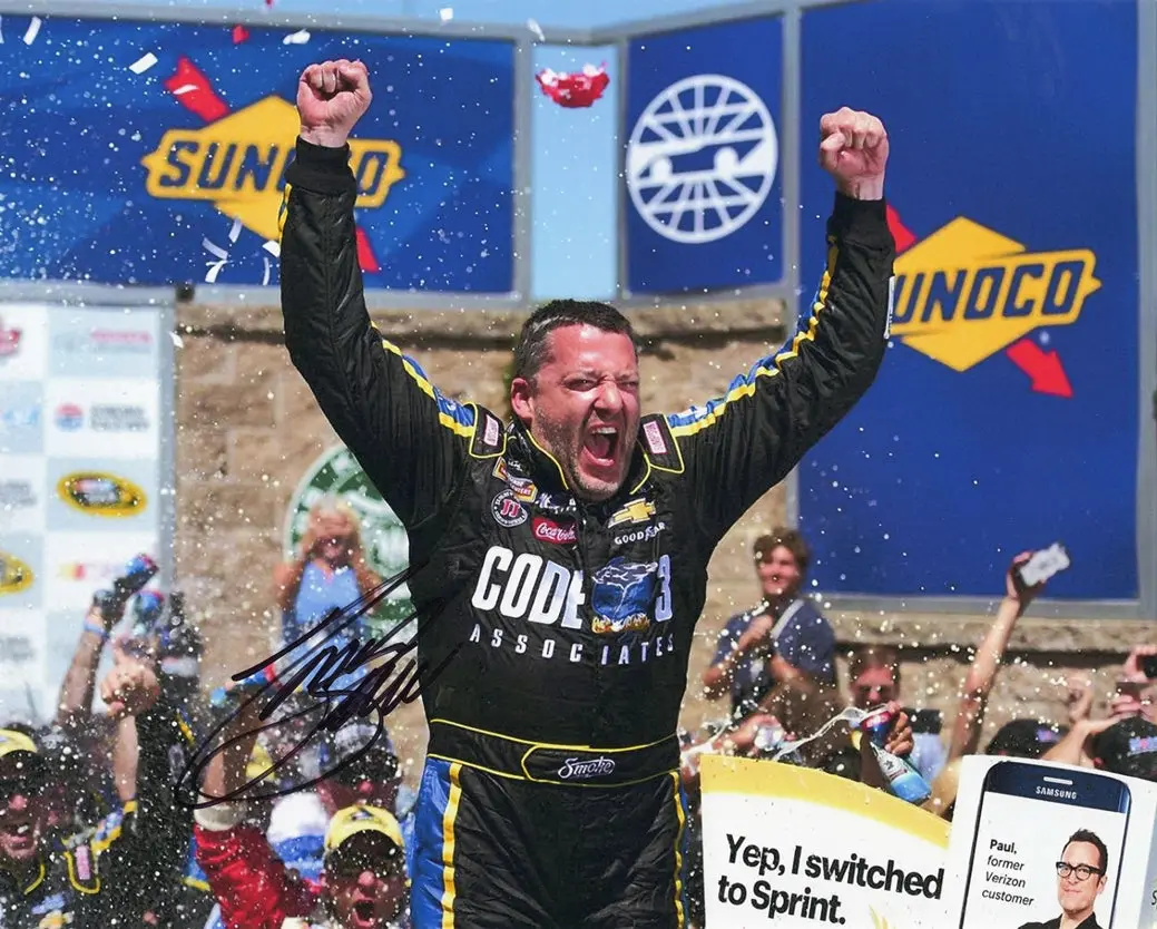 Autographed 2016 Tony Stewart #14 Code 3 Associates Sonoma Race Win (Victory Celebration) Final Season Signed 8X10 Inch Picture Nascar Glossy Photo With Coa 1