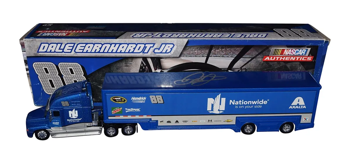 Autographed 2017 Dale Earnhardt Jr. #88 Nationwide Racing (Final Season) Signed Nascar Authentics 1/64 Scale Blue Hauler Transporter With Coa 1