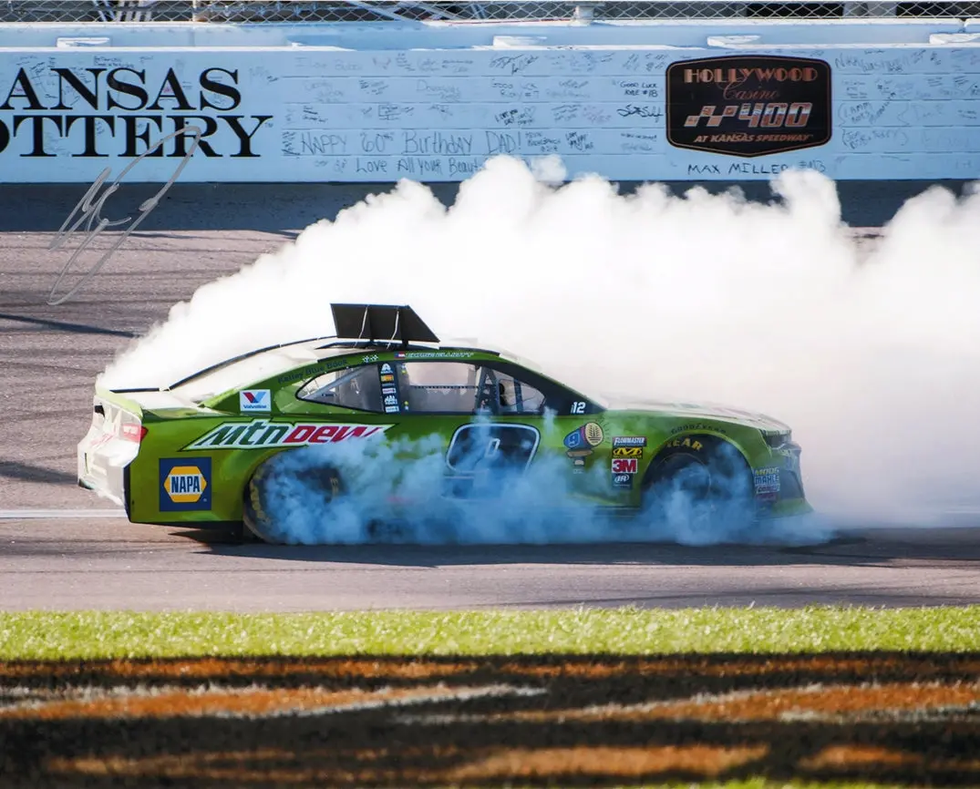 Autographed 2018 Chase Elliott #9 Mountain Dew Racing Kansas Race Win Burnout (Hollywood Casino 400) Signed 8X10 Inch Picture Nascar Glossy Photo With Coa 1