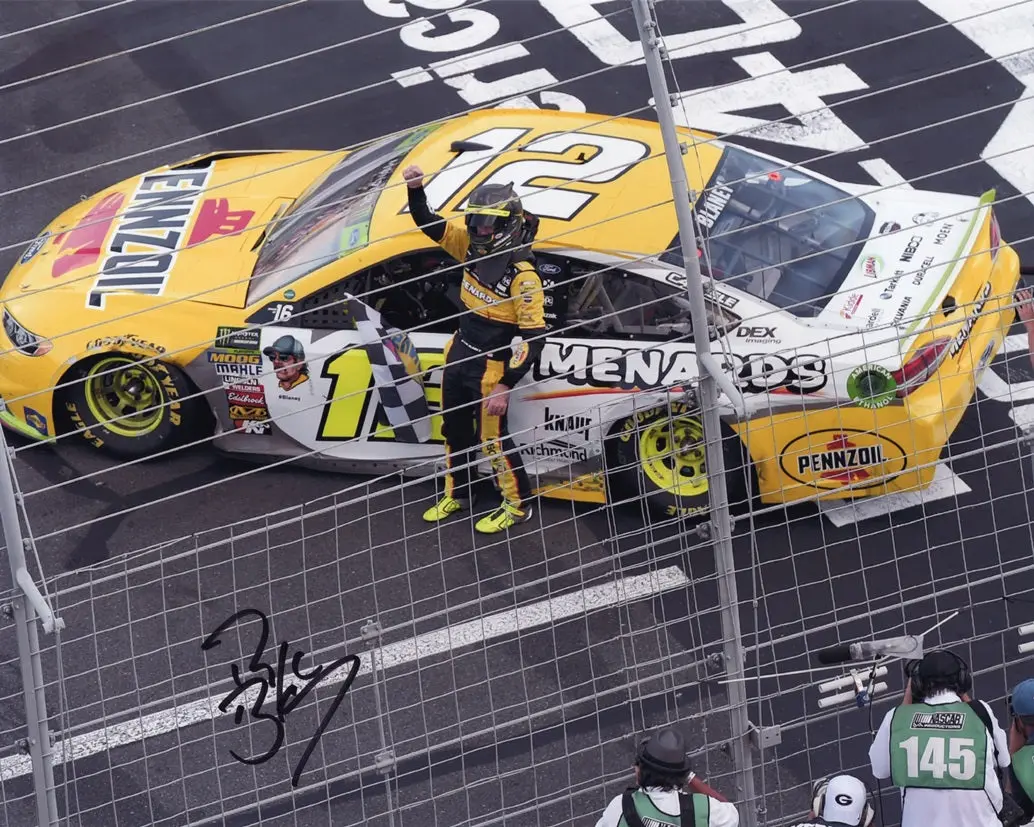 Autographed 2018 Ryan Blaney #12 Pennzoil Charlotte Roval Win (Checkered Flag) Signed 8X10 Inch Picture Nascar Photo With Coa 1