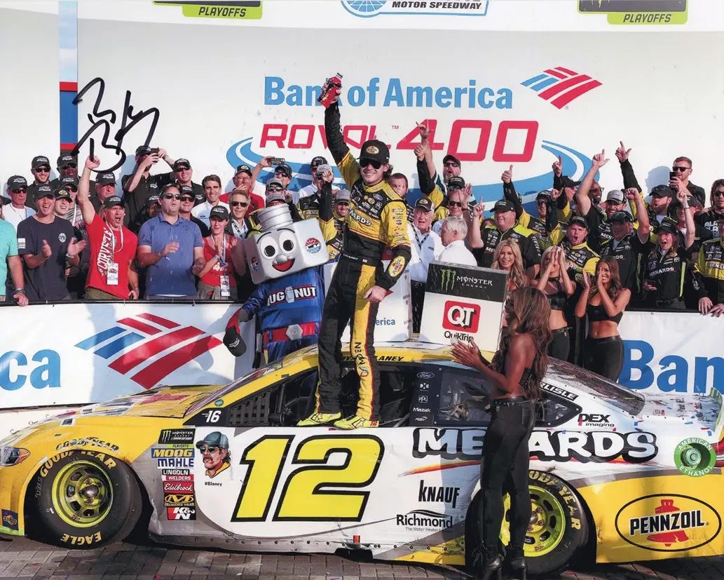 Autographed 2018 Ryan Blaney #12 Pennzoil Racing Charlotte Roval Win (Victory Lane) Signed 8X10 Inch Picture Nascar Photo With Coa 1