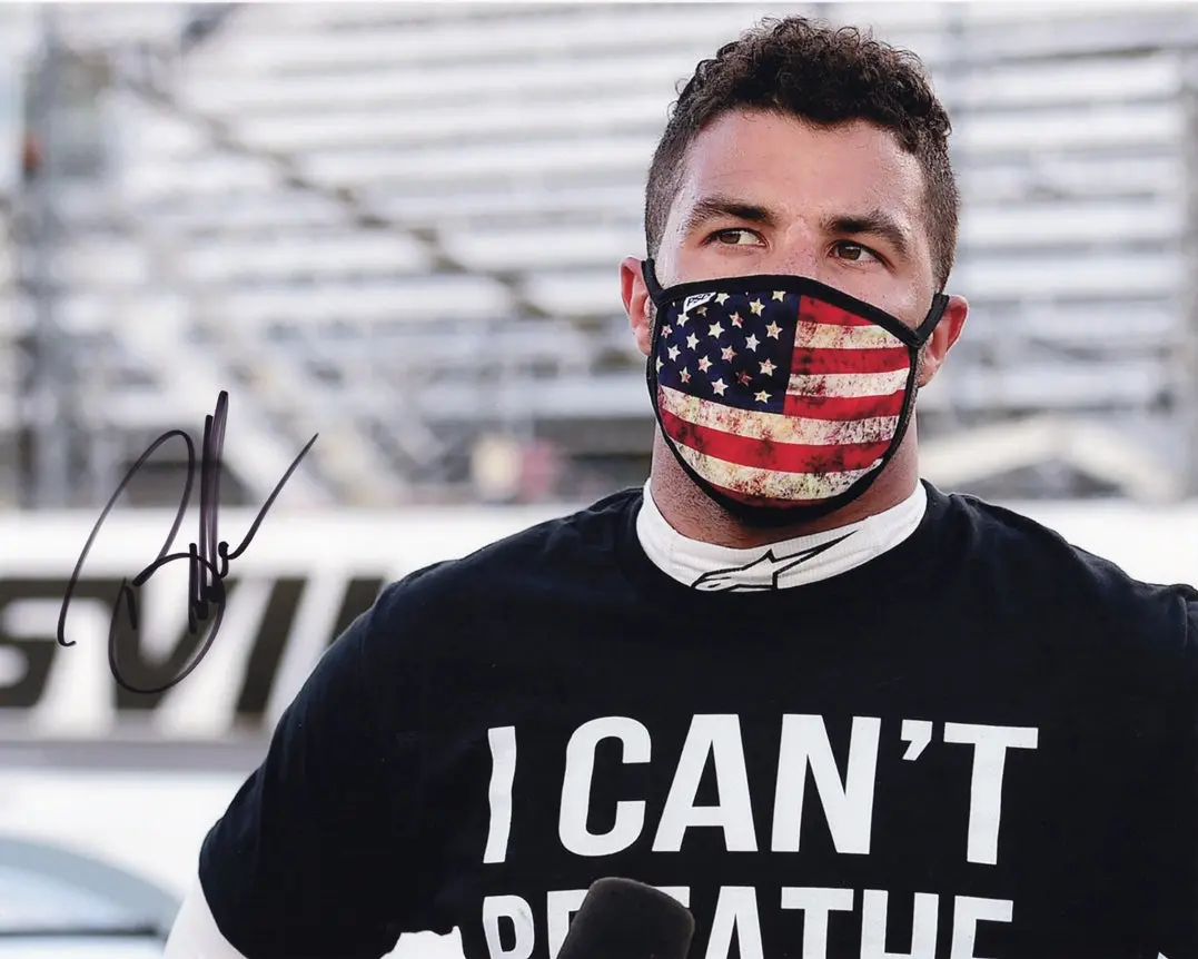 Autographed 2020 Bubba Wallace #43 Martinsville Race Black Lives Matter (I Can't Breathe Shirt) Signed 8X10 Inch Picture Nascar Glossy Photo With Coa 1