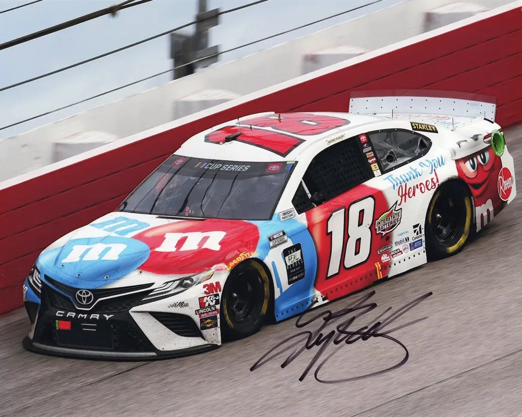 Autographed 2020 Kyle Busch #18 M&Ms Patriotic Thank You Heroes (Darlington Race) Signed 8X10 Inch Picture Nascar Glossy Photo With Coa 1