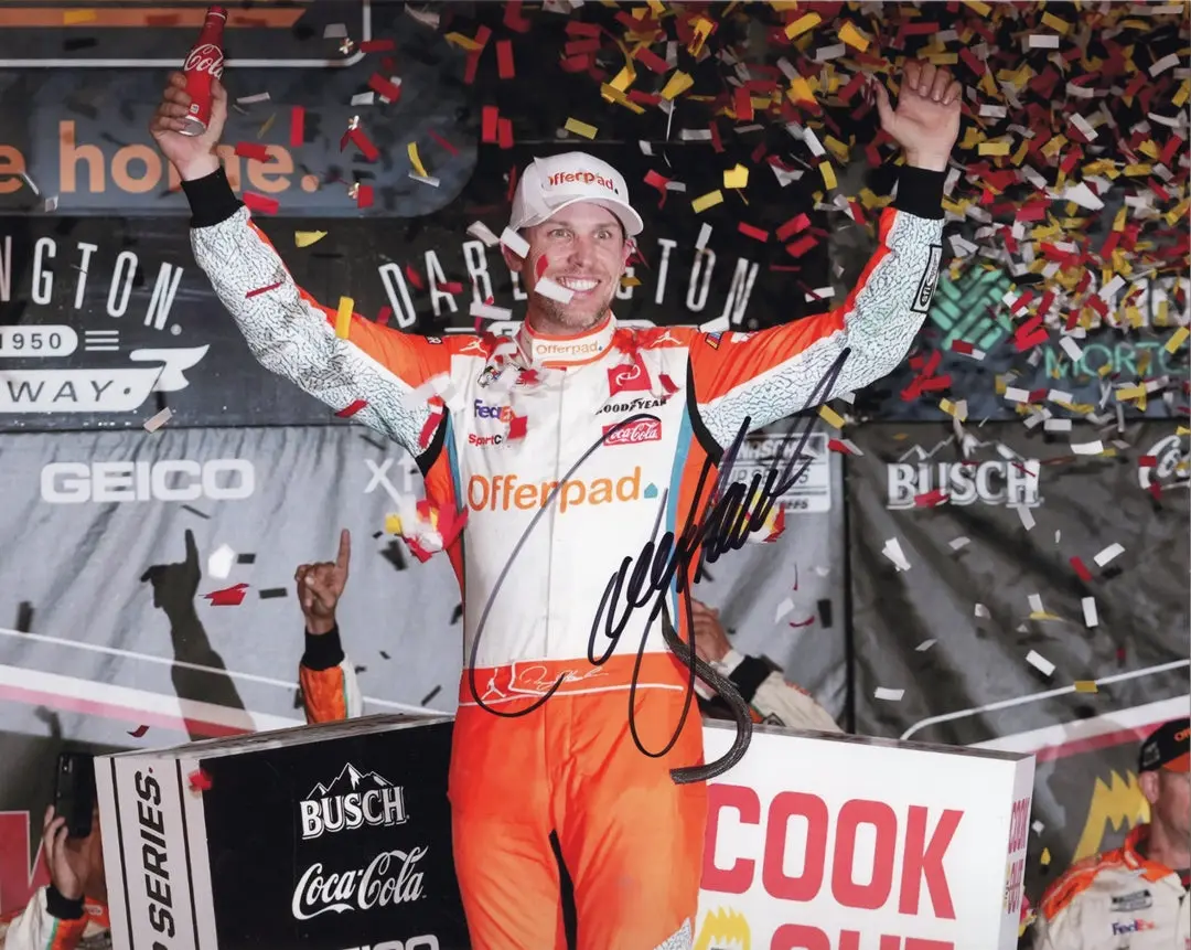 Autographed 2021 Denny Hamlin #11 Offerpad Racing Darlington Race Win (Cook Out Southern 500) Victory Lane Celebration Signed 8X10 Inch Picture Nascar Glossy Photo With Coa 1