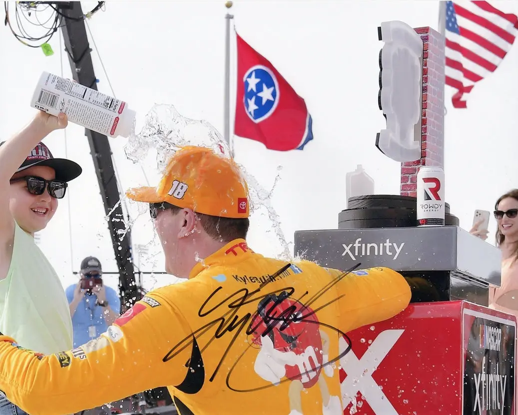 Autographed 2021 Kyle Busch #18 M&Ms Racing Nashville Race Win (100Th Xfinity Win) Signed 8X10 Inch Picture Nascar Glossy Photo With Coa 1