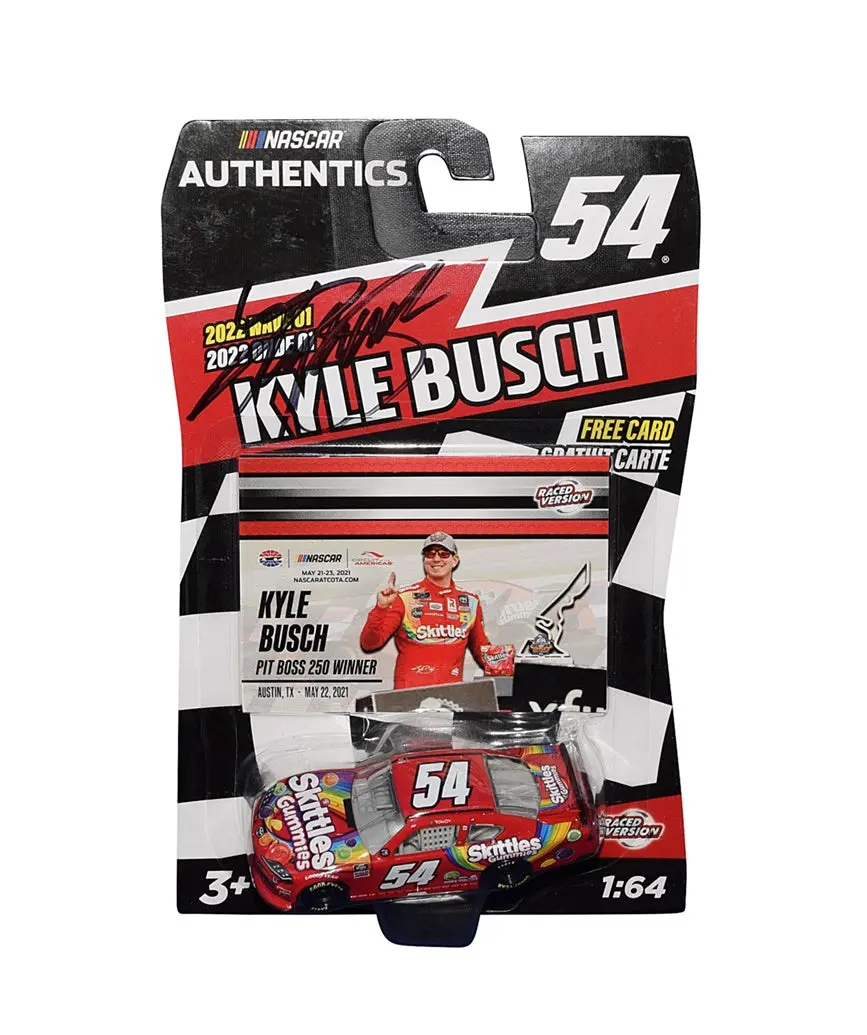 Autographed 2021 Kyle Busch #54 Skittles Gummies Racing Cota Xfinity Win (Raced Version) 2022 Wave 01 Signed Nascar Authentics 1/64 Scale Diecast Car With Coa 1