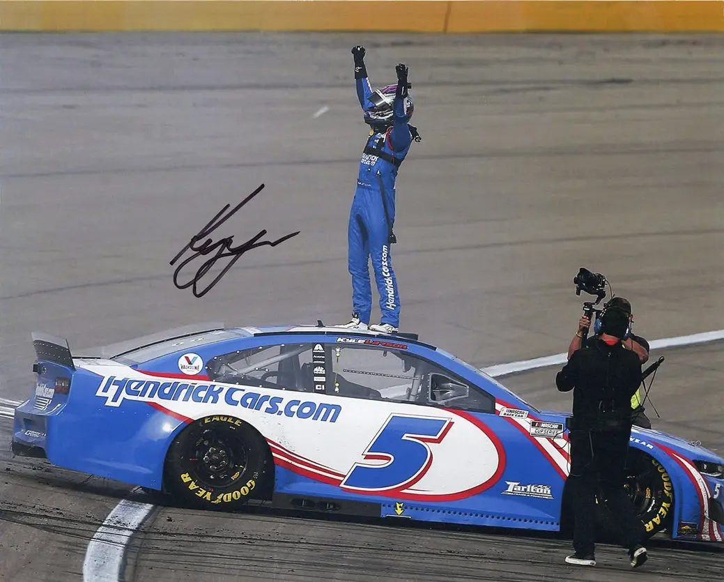 Autographed 2021 Kyle Larson #5 Hendrick Motorsports Las Vegas Race Win (Victory Celebration) Signed 8X10 Inch Picture Nascar Glossy Photo With Coa 1