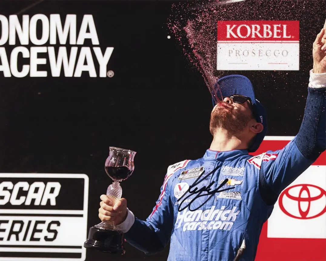 Autographed 2021 Kyle Larson #5 Hendrick Motorsports Sonoma Race Win (Victory Lane Wine Celebration) Signed 8X10 Inch Picture Nascar Glossy Photo With Coa 1