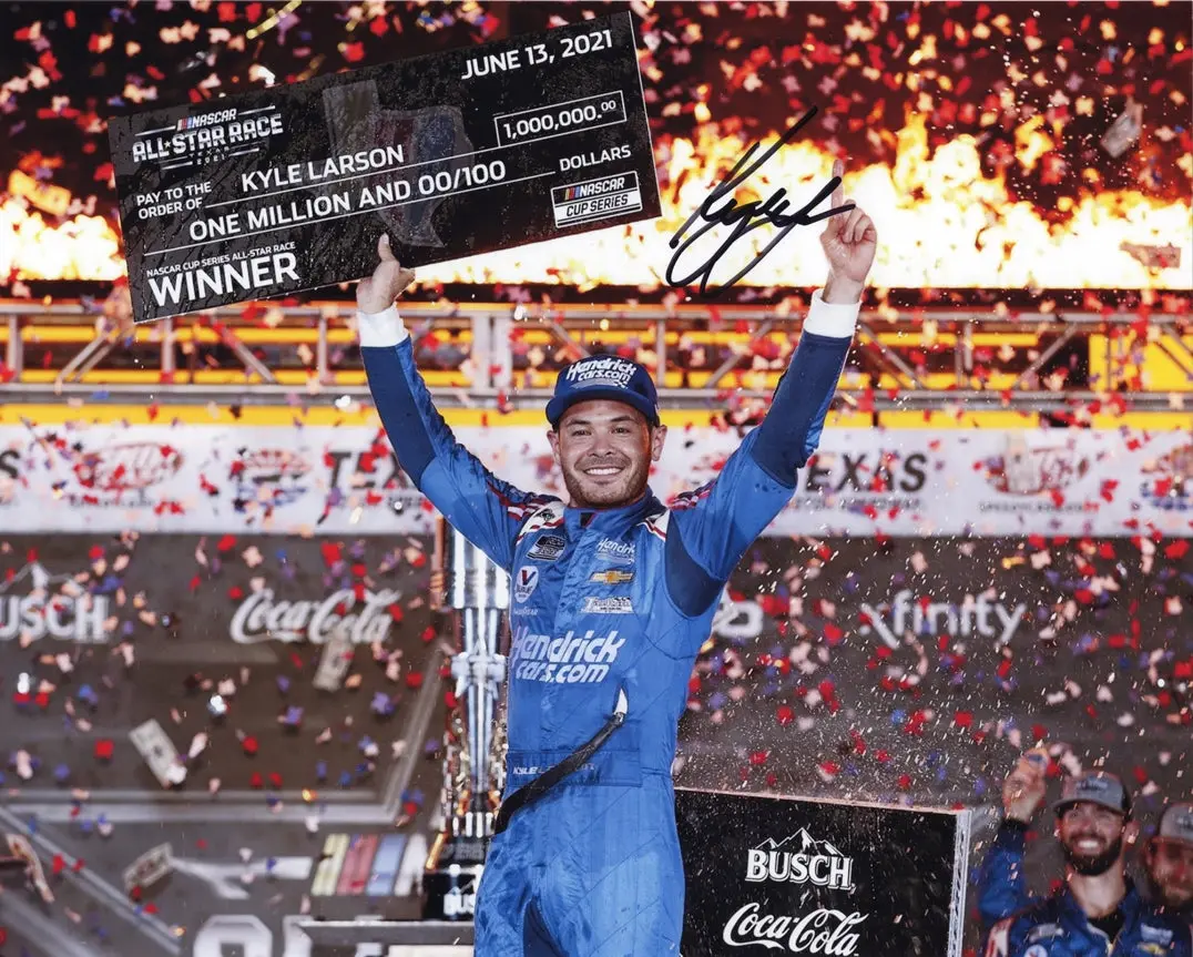 Autographed 2021 Kyle Larson #5 Hendrick Motorsports Texas All-Star Race Win (Million Dollar Check) Signed 8X10 Inch Picture Nascar Glossy Photo With Coa 1