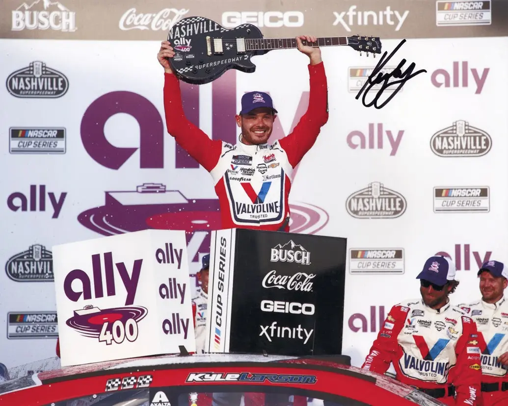 Autographed 2021 Kyle Larson #5 Valvoline Racing Nashville Win (Victory Lane Guitar) Signed 8X10 Inch Picture Nascar Photo With Coa 1