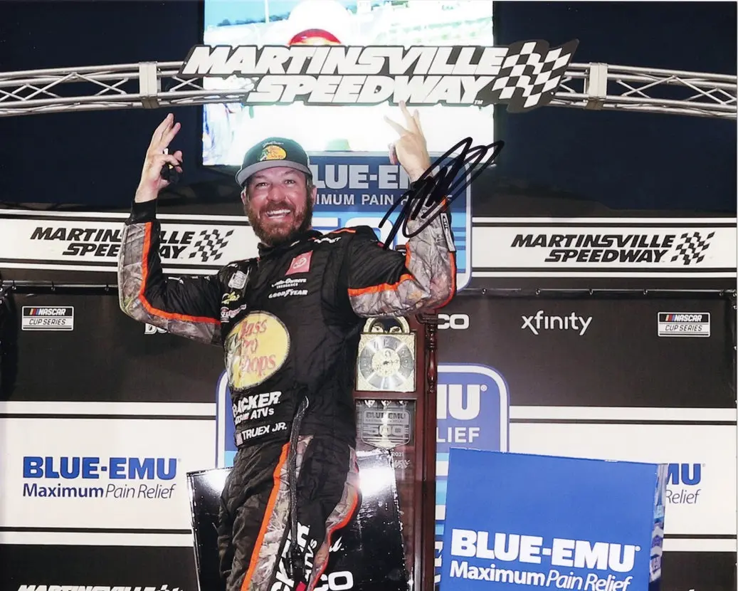 Autographed 2021 Martin Truex Jr. #19 Bass Pro Shops Martinsville Win (Victory Lane) Signed 8X10 Inch Nascar Photo With Coa 1