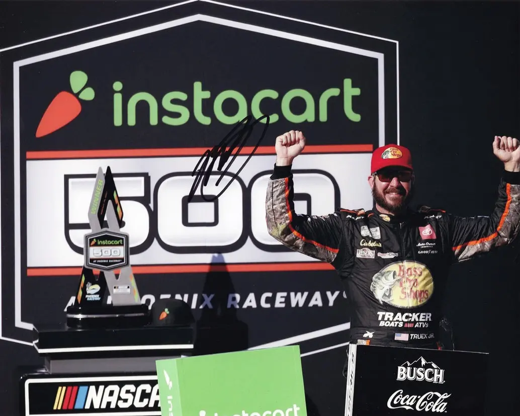 Autographed 2021 Martin Truex Jr. #19 Bass Pro Shops Phoenix Win (Instacart 500 Victory Lane) Signed 8X10 Inch Nascar Photo With Coa 1