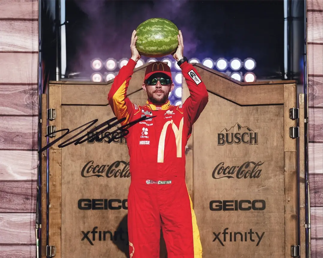 Autographed 2021 Ross Chastain #1 Mcdonalds Racing Watermelon Smash (Texas Driver Introductions) Signed 8X10 Inch Picture Nascar Glossy Photo With Coa 1