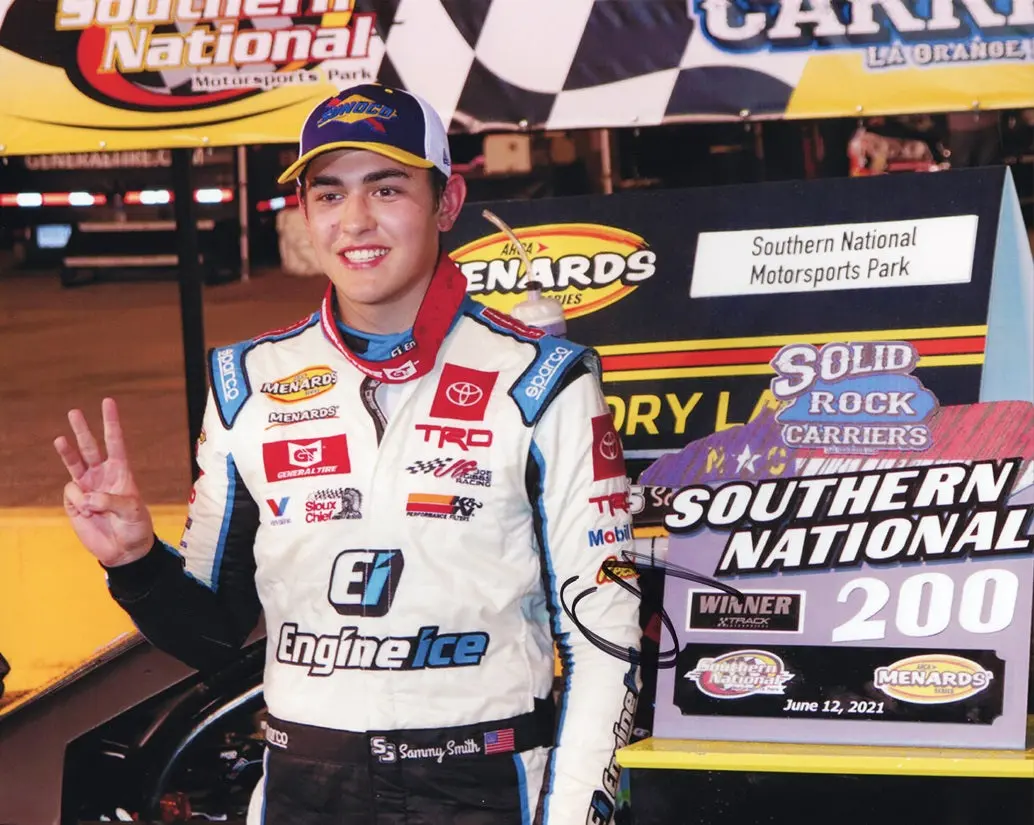 Autographed 2021 Sammy Smith #18 Southern National 200 Winner (Victory Lane) Arca Signed 8X10 Inch Picture Nascar Photo With Coa 1