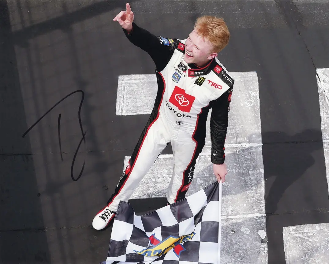 Autographed 2021 Ty Gibbs #54 Toyota Racing Charlotte Xfinity Series Win (Checkered Flag) Signed 8X10 Inch Picture Nascar Glossy Photo With Coa 1