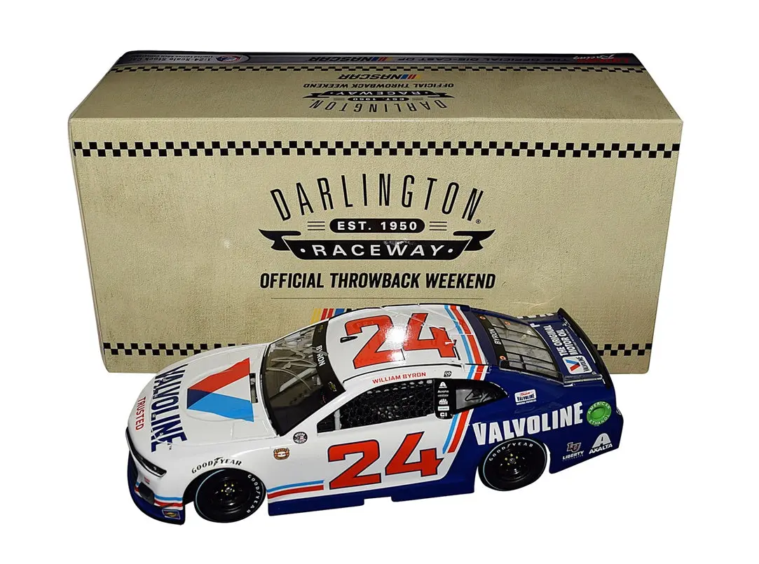 Autographed 2021 William Byron #24 Valvoline Racing Darlington Throwback Weekend Signed Lionel 1/24 Scale Nascar Diecast Car With Coa (#470 Of Only 552 Produced) 1
