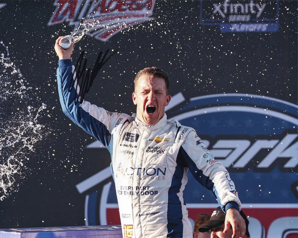 Autographed 2022 Aj Allmendinger #16 Action Industries Talladega Win (Victory Lane) Xfinity Signed 8X10 Inch Picture Nascar Photo With Coa 1