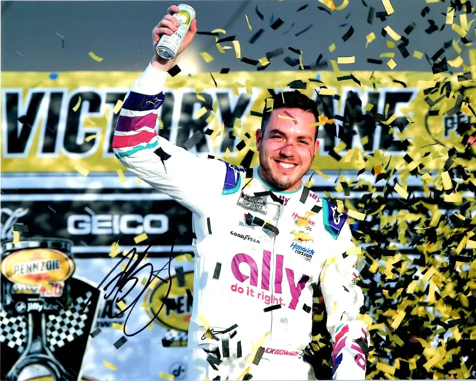 Autographed 2022 Alex Bowman #48 Ally Racing Las Vegas Win (Pennzoil 400 Victory Lane) Signed 8X10 Inch Picture Nascar Glossy Photo With Coa 1