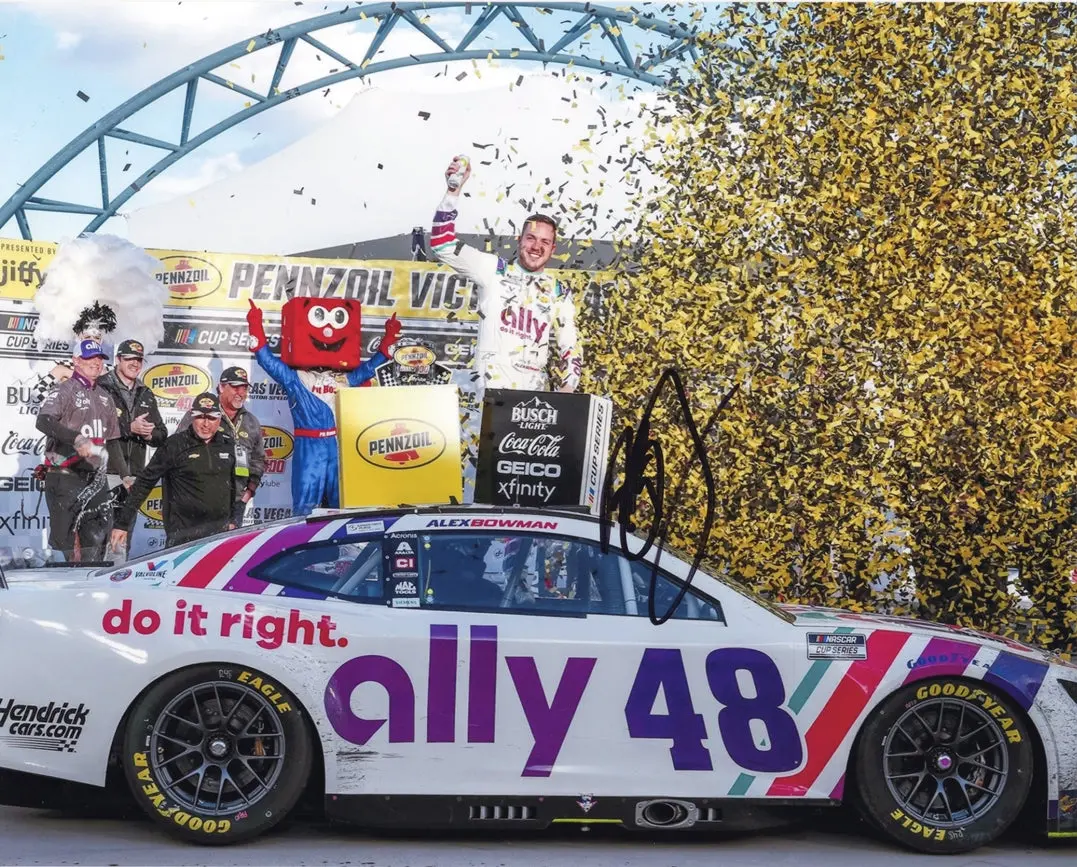 Autographed 2022 Alex Bowman #48 Ally Racing Las Vegas Win (Victory Lane Confetti) Signed 8X10 Inch Picture Nascar Glossy Photo With Coa 1
