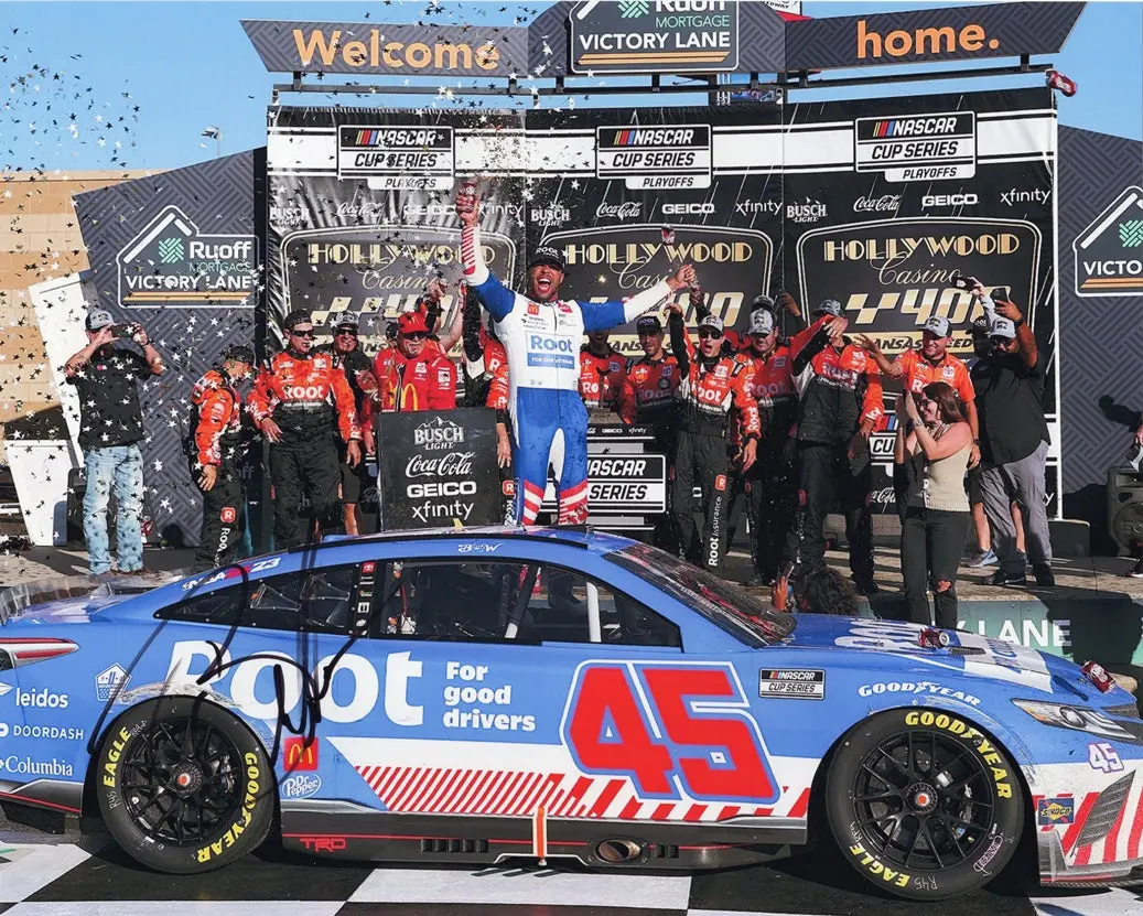 Autographed 2022 Bubba Wallace #23 Root Insurance Kansas Race Win (Victory Lane Confetti) 23Xi Racing Signed 8X10 Inch Picture Nascar Glossy Photo With Coa 1