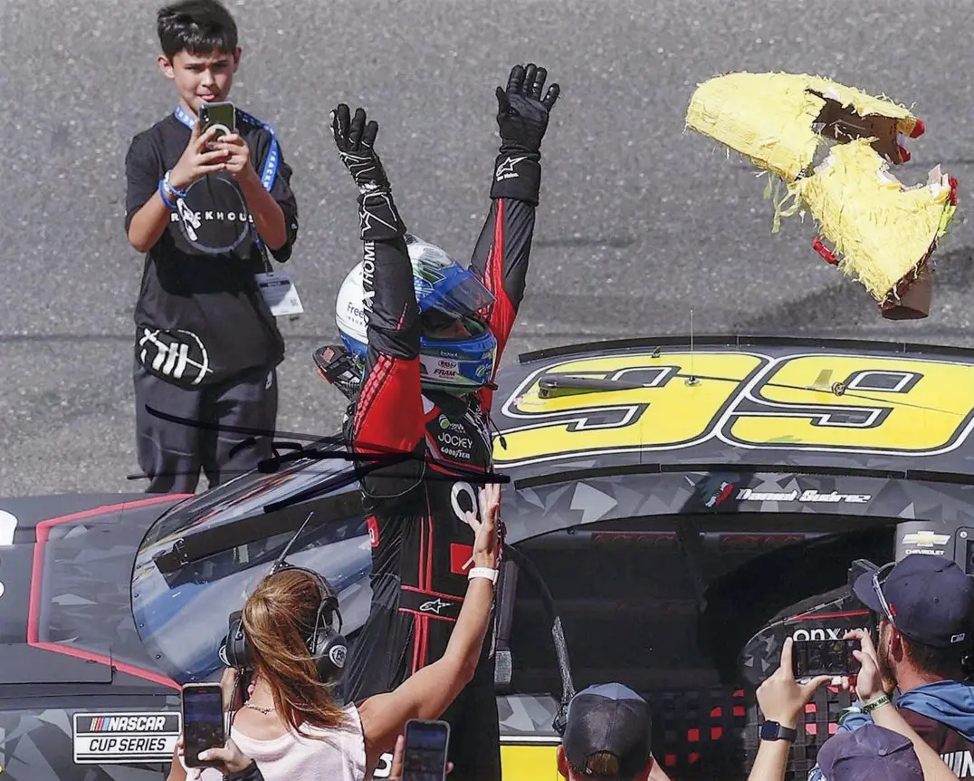 Autographed 2022 Daniel Suarez #99 Onx Homes / Renu Sonoma Race Win (Pinata Victory Celebration) 1St Cup Win Signed 8X10 Inch Picture Nascar Glossy Photo With Coa 1