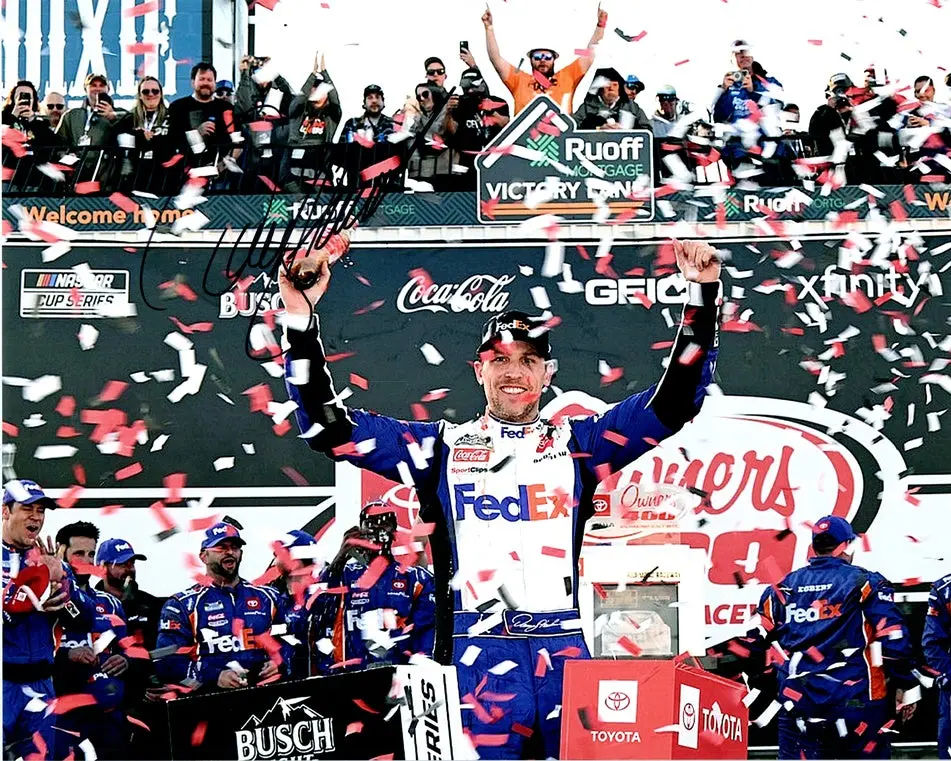 Autographed 2022 Denny Hamlin #11 Fedex Racing Richmond Race Win (Victory Lane Celebration) Signed 8X10 Inch Picture Nascar Glossy Photo With Coa 1