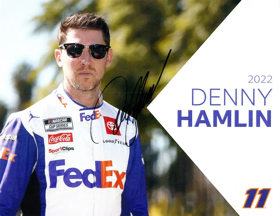 Autographed 2022 Denny Hamlin #11 Fedex Team Official Hero Card (Joe Gibbs Racing) Signed 9X11 Inch Picture Nascar Hero Card Photo With Coa 1