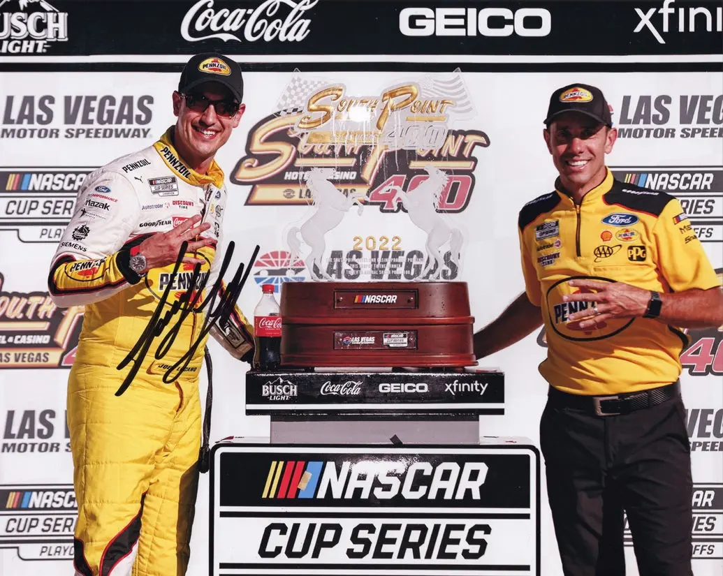 Autographed 2022 Joey Logano #22 Pennzoil Las Vegas Win (Victory Lane Trophy) Signed 8X10 Inch Picture Nascar Photo With Coa 1