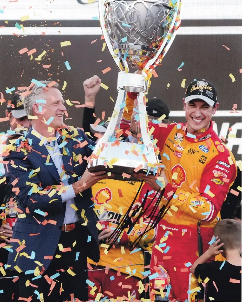 Autographed 2022 Joey Logano #22 Pennzoil Nascar Champion (Victory Lane Trophy) Signed 8X10 Inch Picture Nascar Photo With Coa 1
