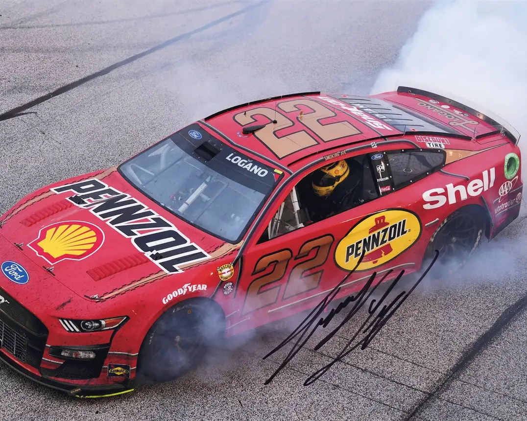 Autographed 2022 Joey Logano #22 Red Pennzoil Darlington Race Win Burnout (Victory Celebration) Championship Season Signed 8X10 Inch Picture Nascar Glossy Photo With Coa 1