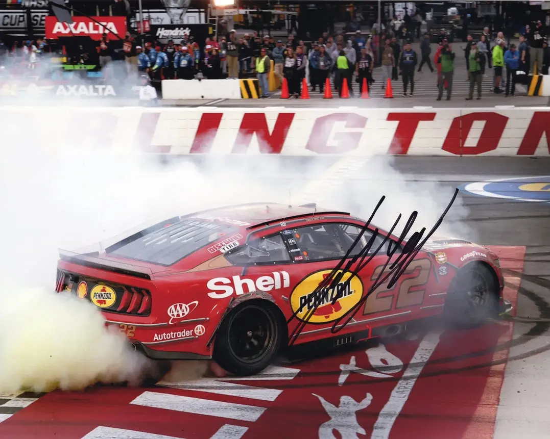 Autographed 2022 Joey Logano #22 Red Pennzoil Darlington Race Win Burnout (Victory Celebration) Champ Season Signed 8X10 Inch Picture Nascar Glossy Photo With Coa 1