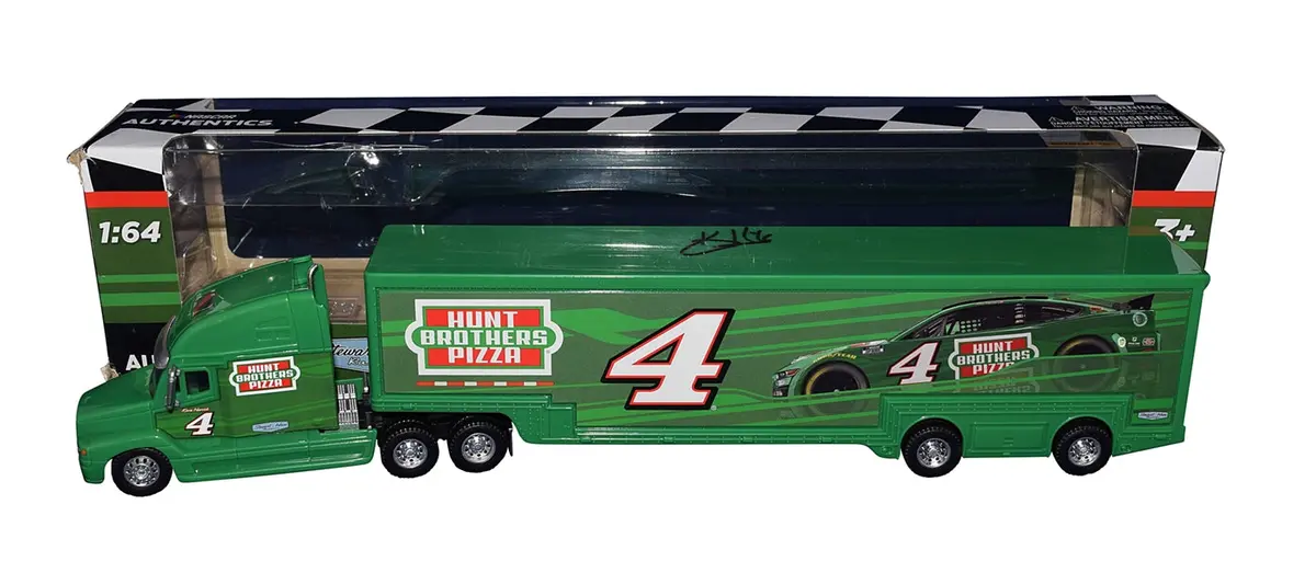 Autographed 2022 Kevin Harvick #4 Hunt Brother Pizza Racing Signed Nascar Authentics 1/64 Scale Transporter Hauler Diecast With Coa 1
