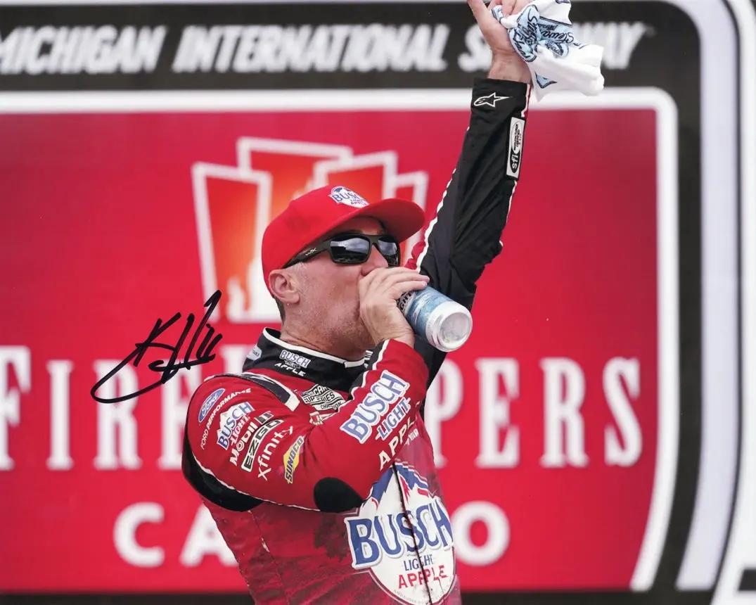 Autographed 2022 Kevin Harvick #4 Michigan Race Win (Victory Lane Beer Chug) #Buschelofbusch Car Signed 8X10 Inch Picture Nascar Glossy Photo With Coa 1