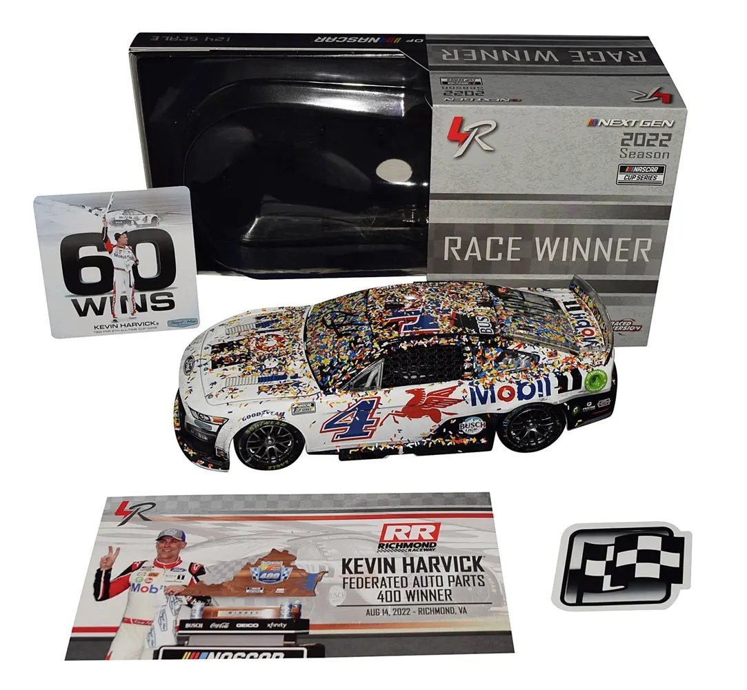 Autographed 2022 Kevin Harvick #4 Mobil 1 Racing Richmond Win (Raced Version) 60 Career Wins Signed Lionel 1/24 Scale Nascar Diecast Car With Coa (#0919 Of Only 1,032 Produced) 1