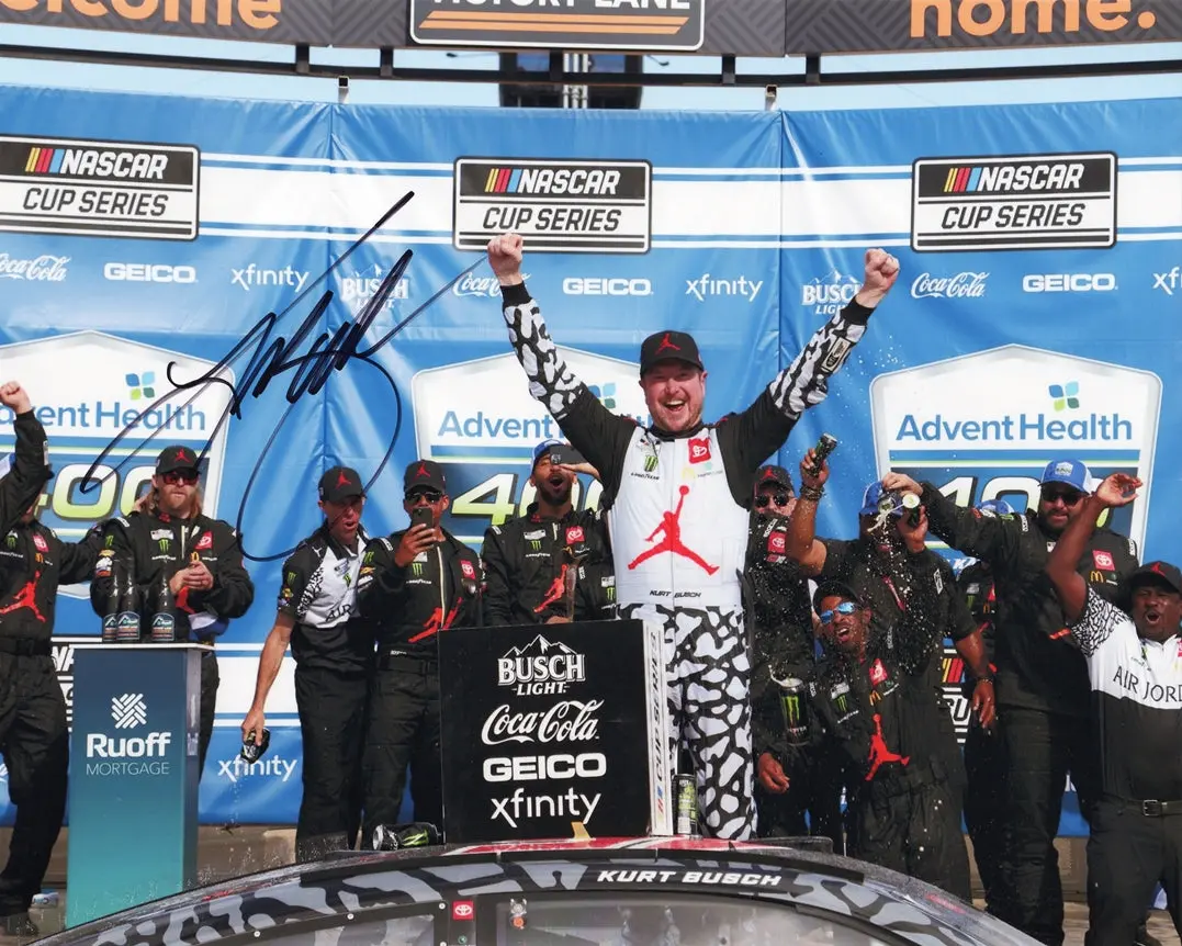 Autographed 2022 Kurt Busch #45 Michael Jordan Jumpman Kansas Race Win (Victory Lane Celebration) 23Xi Racing Team Signed 8X10 Inch Picture Nascar Glossy Photo With Coa 1