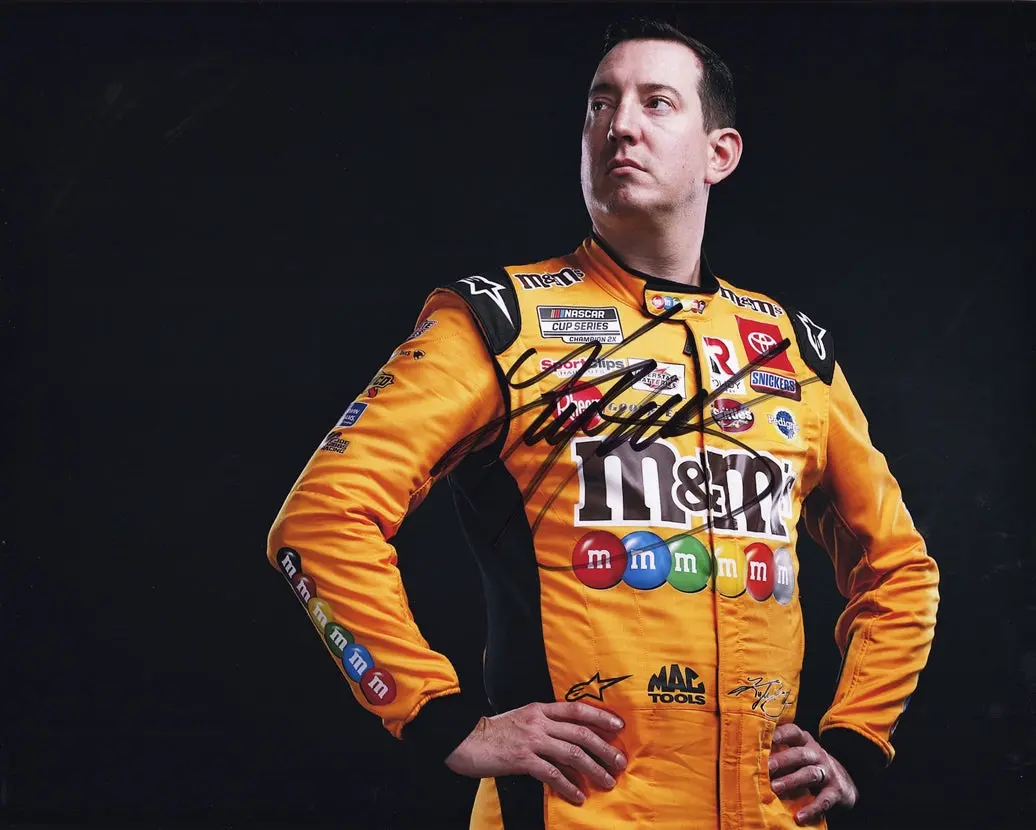 Autographed 2022 Kyle Busch #18 M&M's Racing Final Season At Joe Gibbs Racing (Media Day) Signed 8X10 Inch Picture Nascar Glossy Photo With Coa 1