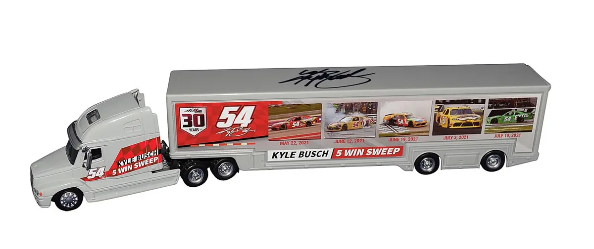 Autographed 2022 Kyle Busch #54 Xfinity Series 5 Win Sweep (Joe Gibbs Racing) Rare Signed 1/64 Scale Nascar Authentics Diecast Hauler/Transporter With Coa 2