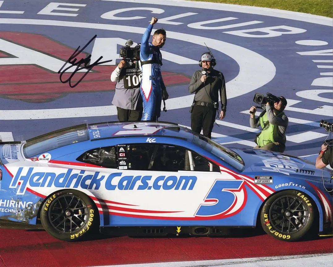 Autographed 2022 Kyle Larson #5 Hendrick Motorsports Auto Club Cali Race Win (Victory Celebration) Signed 8X10 Inch Picture Nascar Glossy Photo With Coa 1