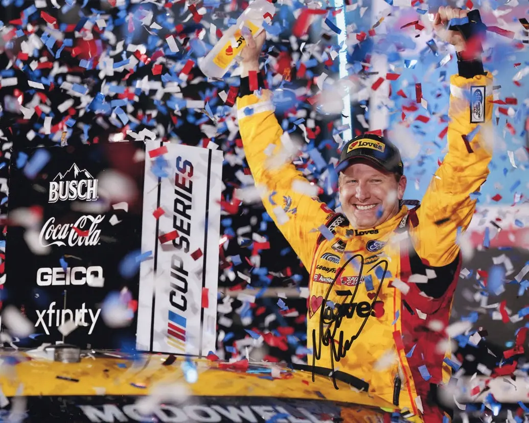 Autographed 2022 Michael Mcdowell #34 Loves Daytona 500 Win (Victory Lane Confetti) Signed 8X10 Inch Picture Nascar Photo With Coa 1